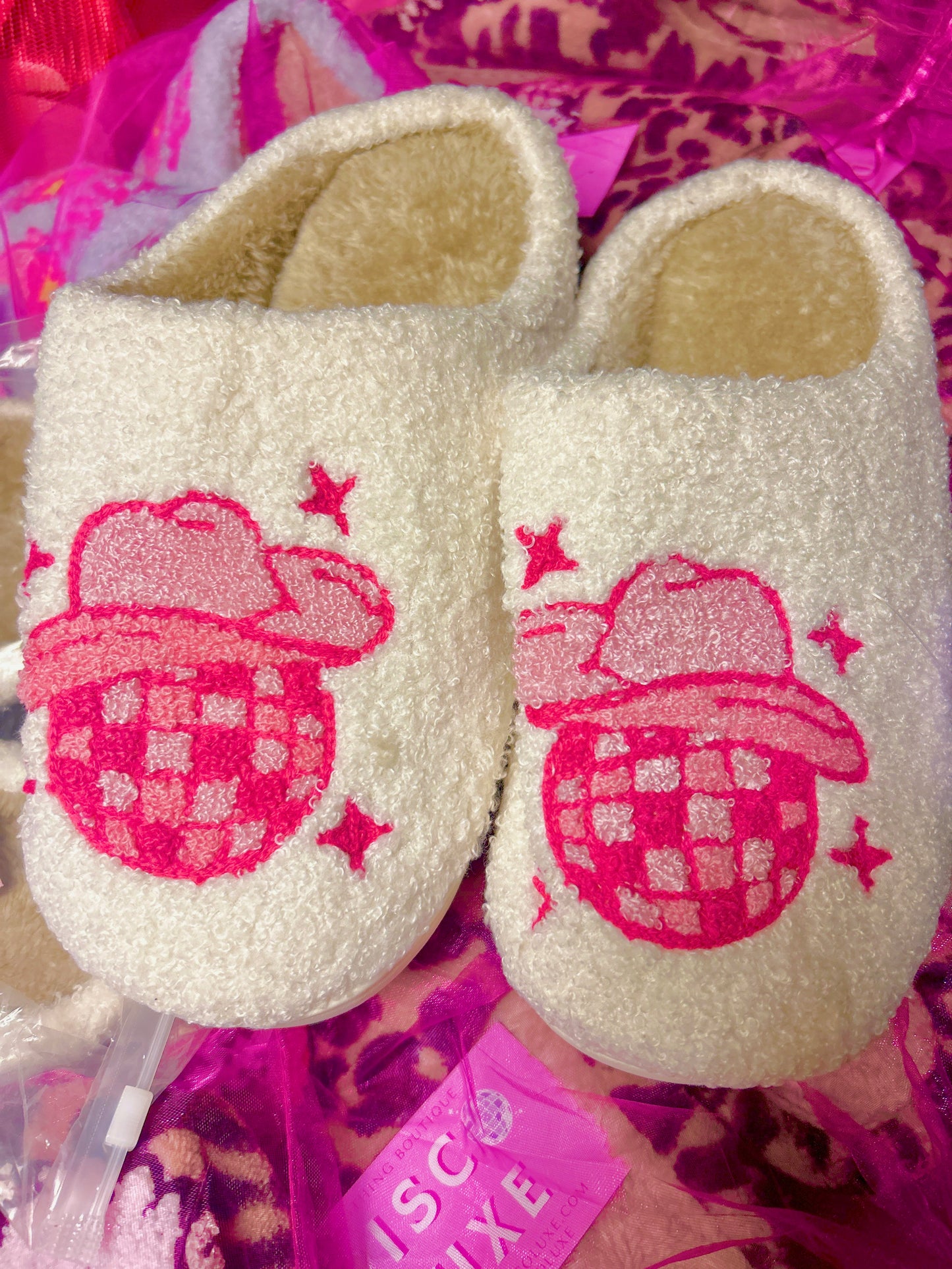Disco Ball Cowgirl - Pink Slippers