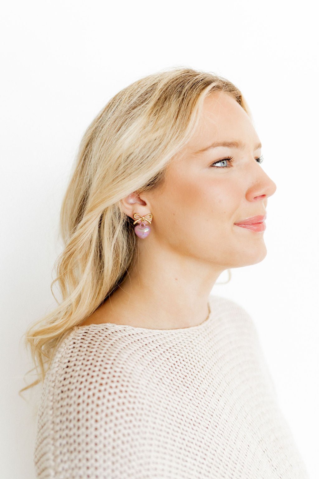 Ruthie Bow and Heart Earring - Purple