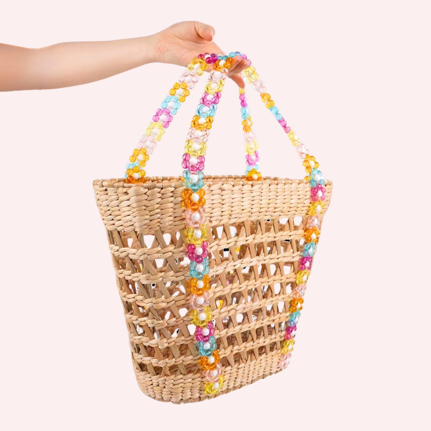 Beaded Beach Basket Tote
