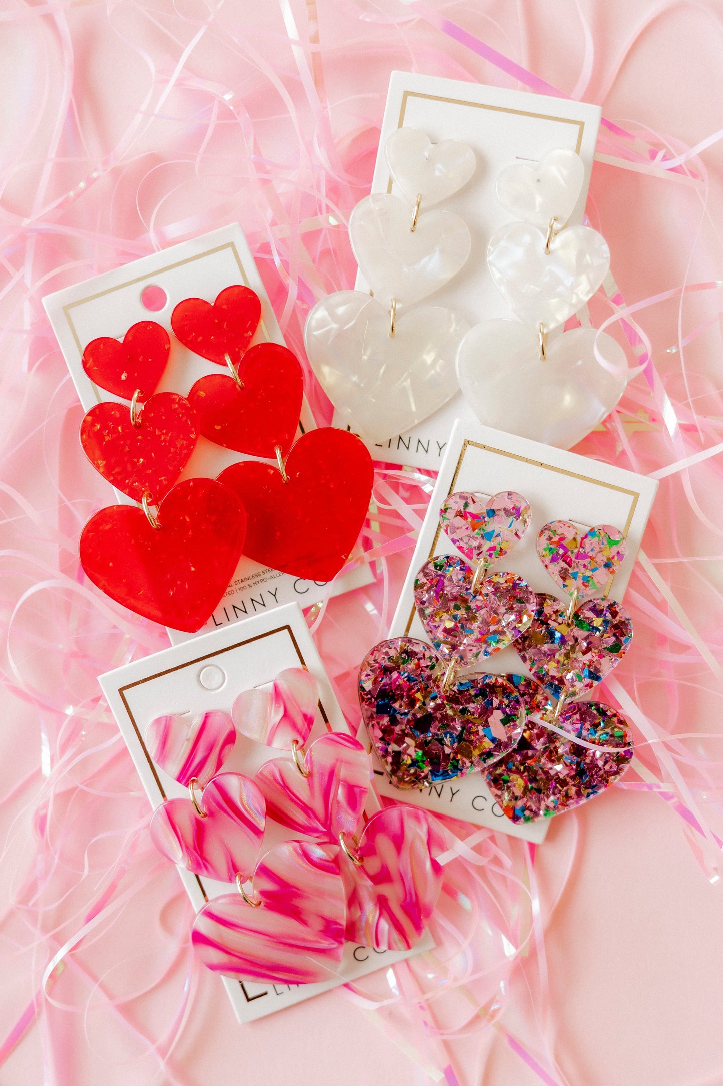 Penny Heart Statement Earrings - Pink Birthday Confetti