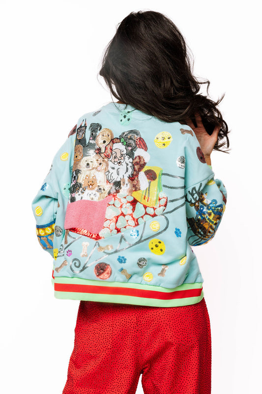 QUEEN OF SPARKLES Aqua Dogs on Santas Sleigh Sweatshirt
